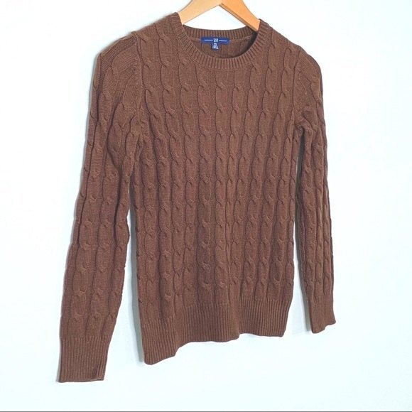 GAP XSP Extra Small Petite Sweater Women's Cable Knit Crewneck Brown Long Sleeve - Picture 4 of 10